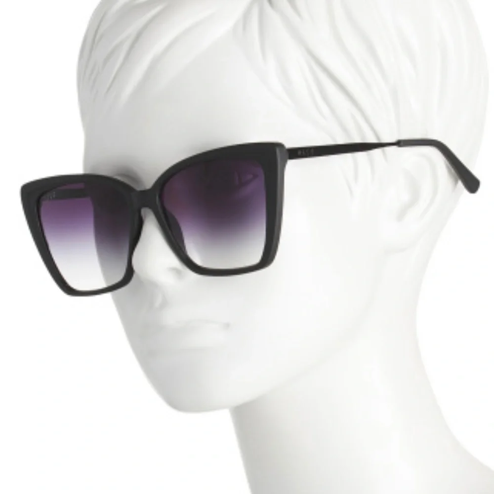 DIFF Heidi Sunglasses Matte Black Frame Grey Gradient Lenses Sharp Cat Eye NIB